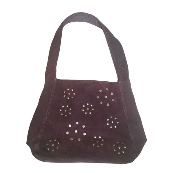 Old Navy Boho Y2K Vintage Brown Suede Genuine Leather Tote Bag - Picture 1 of 7